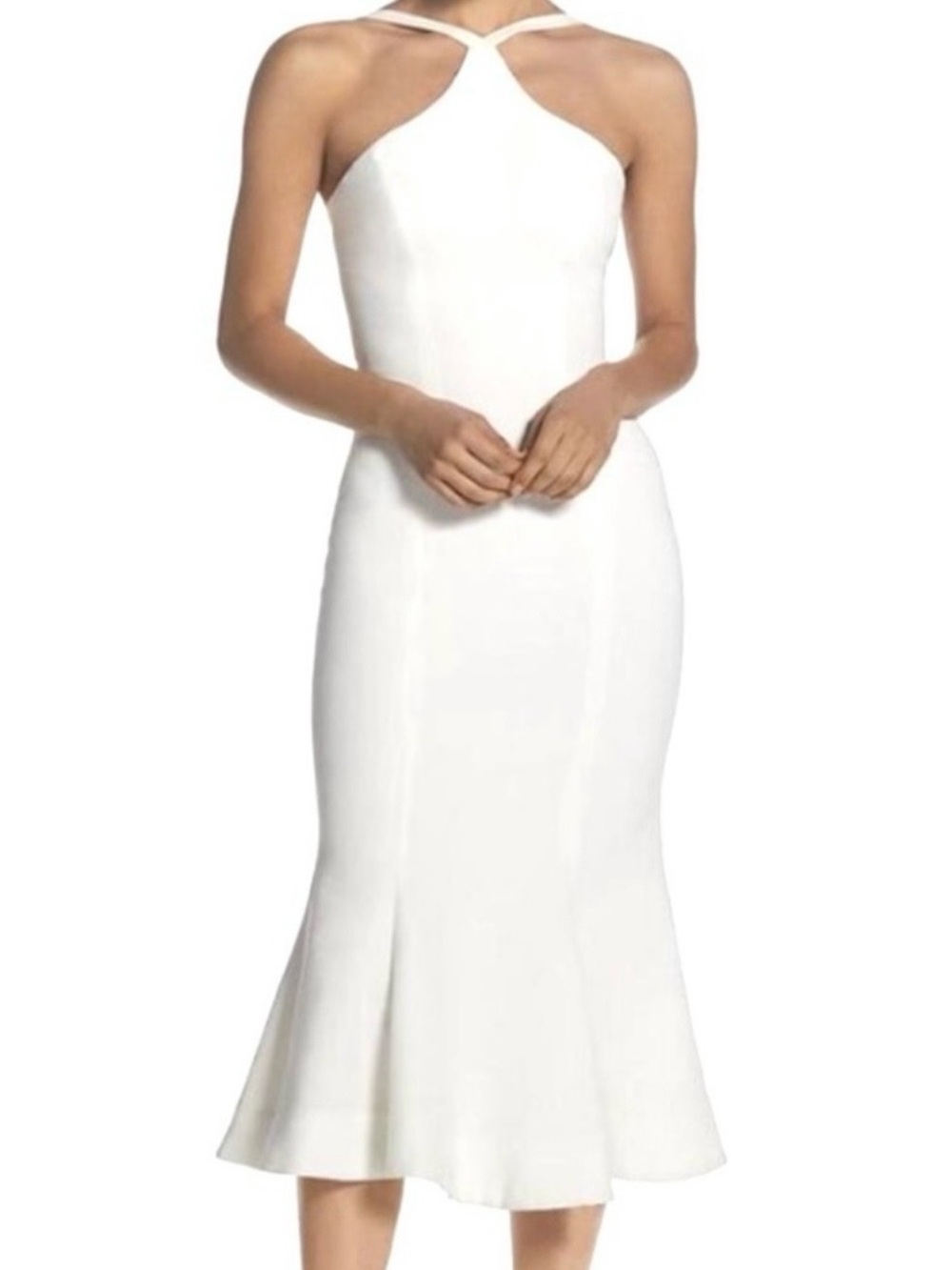 Dress The Population Tessa Crepe Halter Mermaid Ruffle Hem Dress NWT